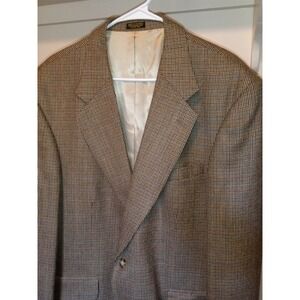 Vintage Houndstooth Check Two Button Blazer Brown Tan Blue Made in Colombia 44R